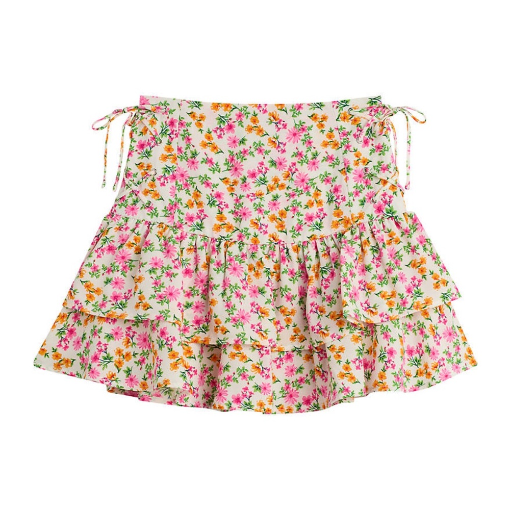Amy Byer Pink and Orange Floral Mini Skirt